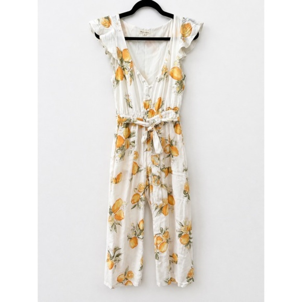 For Love & Lemons Limonada Citrus Print Ruffle Wide Leg Jumpsuit Medium